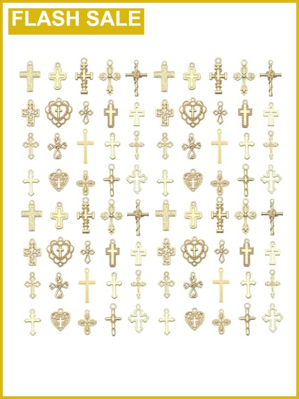 60pcs KC Gold Cross Charms Alloy Bracelets Necklaces DIY Jewelry Making